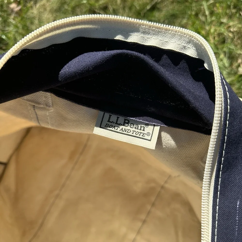 Vtg LL Bean Boat & Tote Zip Top‎ Blue Natural Canvas Bag Freeport Maine X-Large